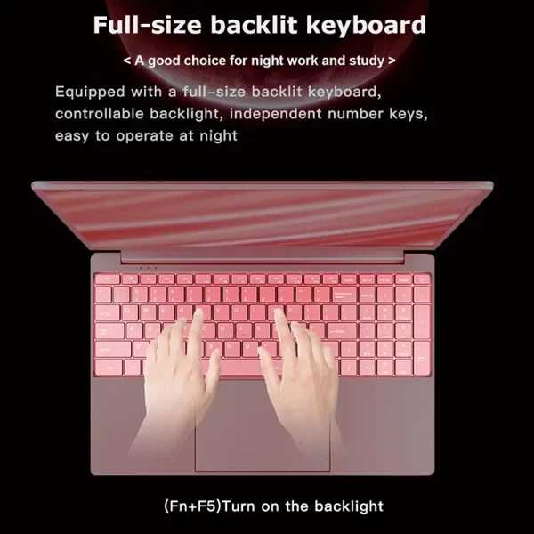 Global Intel Celeron 11th N5095 Windows 10 11 Ram Max 32GB Rom 2TB SSD Computer 2.4G/5.0G Wifi Bluetooth pink keyboard Laptop – Image 2