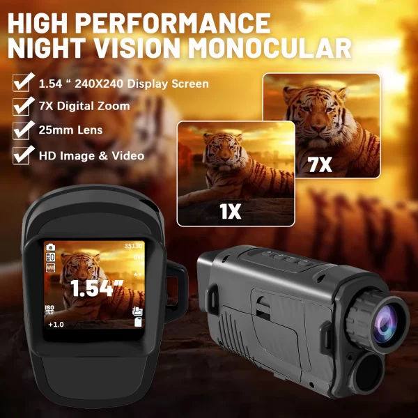 Pocket Electronic Monocular 7X Zoom 1080P HD Video Digital Camcorder for Outdoor Camping Fishing Day Night Vision Photography – Image 6