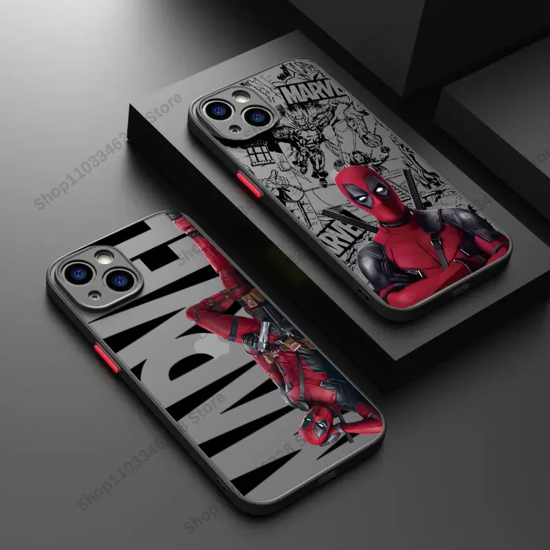 Cartoon Marvel Spiderman Lay Flat Deadpool Phone Case For iPhone 16 15 14 13 12 11 PRO MAX XS MAX XR 7 8 Plus Y2K Armor Cover