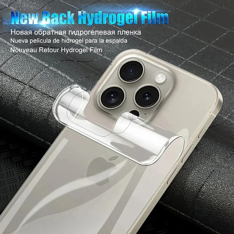 Film Hydrogel 2 en 1 avec verre trempé, pour iPhone 16 15 Pro Max 14 Plus 13 12 11 16 Pro, protecteur d'objectif arrière, accessoires de téléphone – Image 2