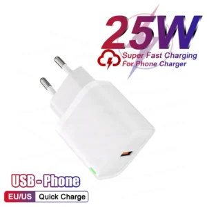 Chargeur rapide de téléphone avec prise USB, charge rapide, iPhone 14, 15, 16 Pro Max, Samsung S24, S23 Ultra, Xiaomi Redmi, 25W