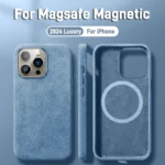 Étui de luxe en Fiber de cuir MagSafe pour iPhone 15 14 13 Pro Max, chargement magnétique sans fil, housse souple antichoc, accessoires