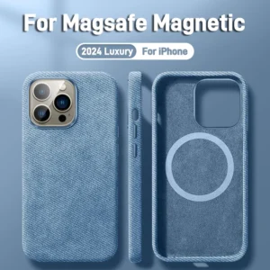 Étui de luxe en Fiber de cuir MagSafe pour iPhone 15 14 13 Pro Max, chargement magnétique sans fil, housse souple antichoc, accessoires