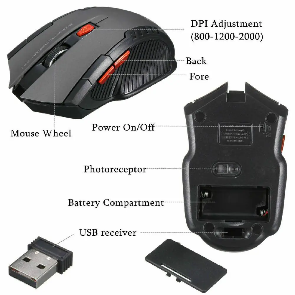 Mini souris de jeu optique sans fil 2,4 Ghz et récepteur USB 1200 dpi pour ordinateur portable – Image 6