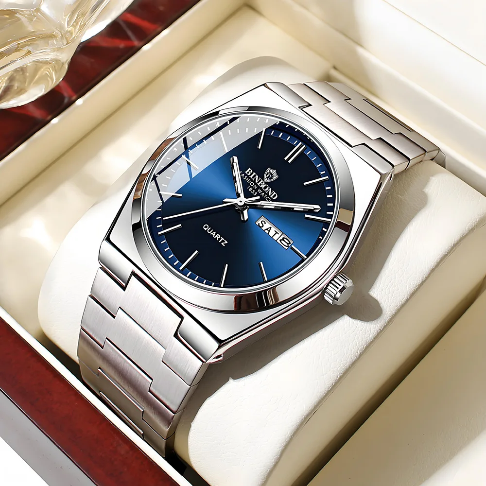 UTHAI hommes montre lumière marque de luxe en acier inoxydable Double calendrier étanche mâle affaires loisirs mode Quartz horloge montres – Image 3