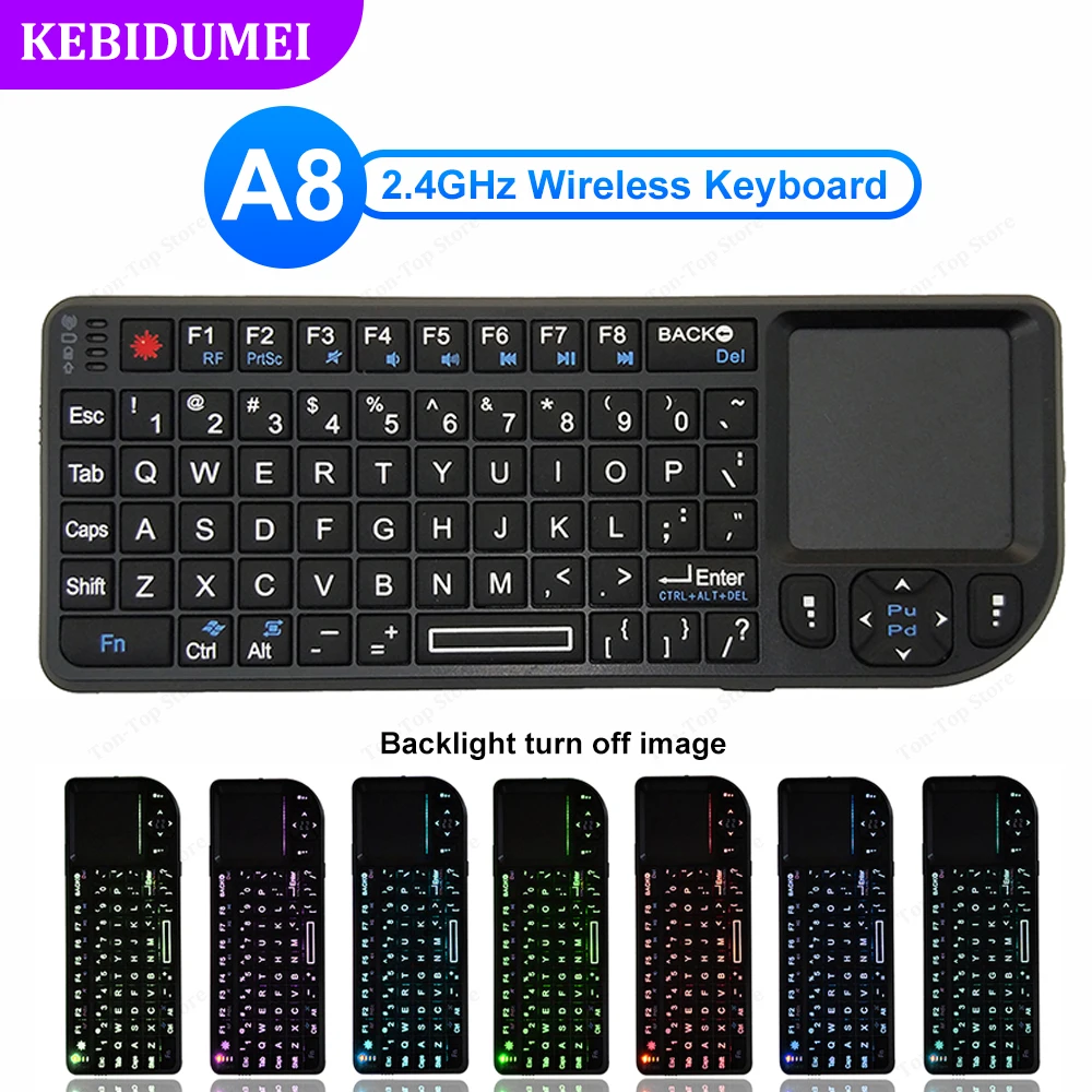 Mini clavier sans fil portable, TouchSub 7 documents, RVB, fonction RF, ordinateur portable, TV Box, réunion, A8, 2.4G
