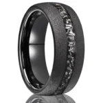 Bague en carbure de tungstène noir pour hommes et femmes, Fragments de météorite incrustés de 8mm, bague de mariage pour hommes, givré poli