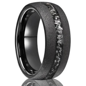 Bague en carbure de tungstène noir pour hommes et femmes, Fragments de météorite incrustés de 8mm, bague de mariage pour hommes, givré poli
