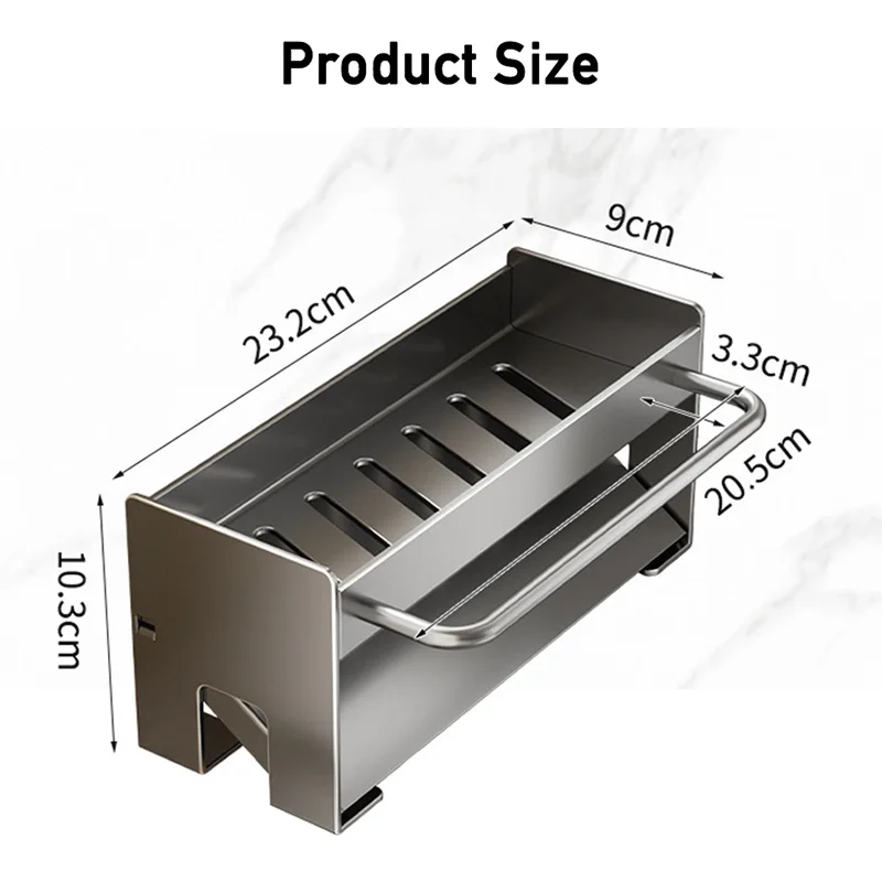 Égouttoir d'évier de cuisine, organisateur porte-éponge, support de rangement en acier inoxydable, égouttoir à savon, torchon, barre à serviettes, étagère de comptoir – Image 6