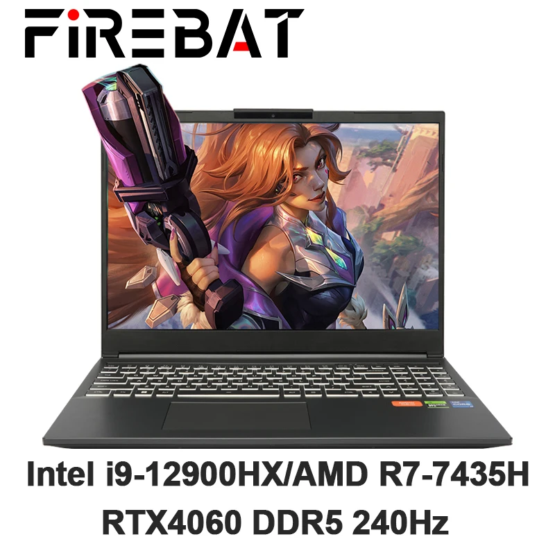 FIREBAT T6A-X 16 pouces Intel i9-12900HX/AMD R7-7435HS RTX 4060 DDR5 165Hz 2.5K Wifi6 BT5.1 32GB 1TB Gaming Notebook Laptop