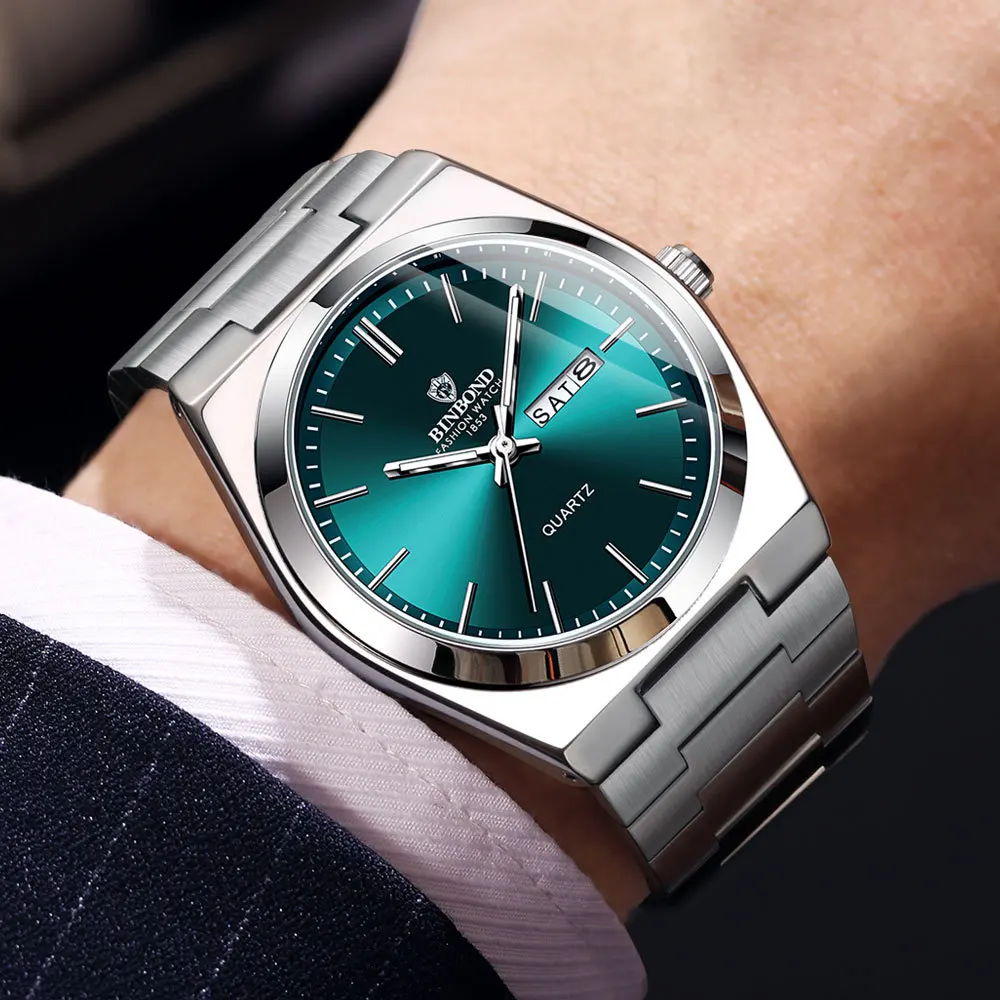 UTHAI hommes montre lumière marque de luxe en acier inoxydable Double calendrier étanche mâle affaires loisirs mode Quartz horloge montres – Image 5