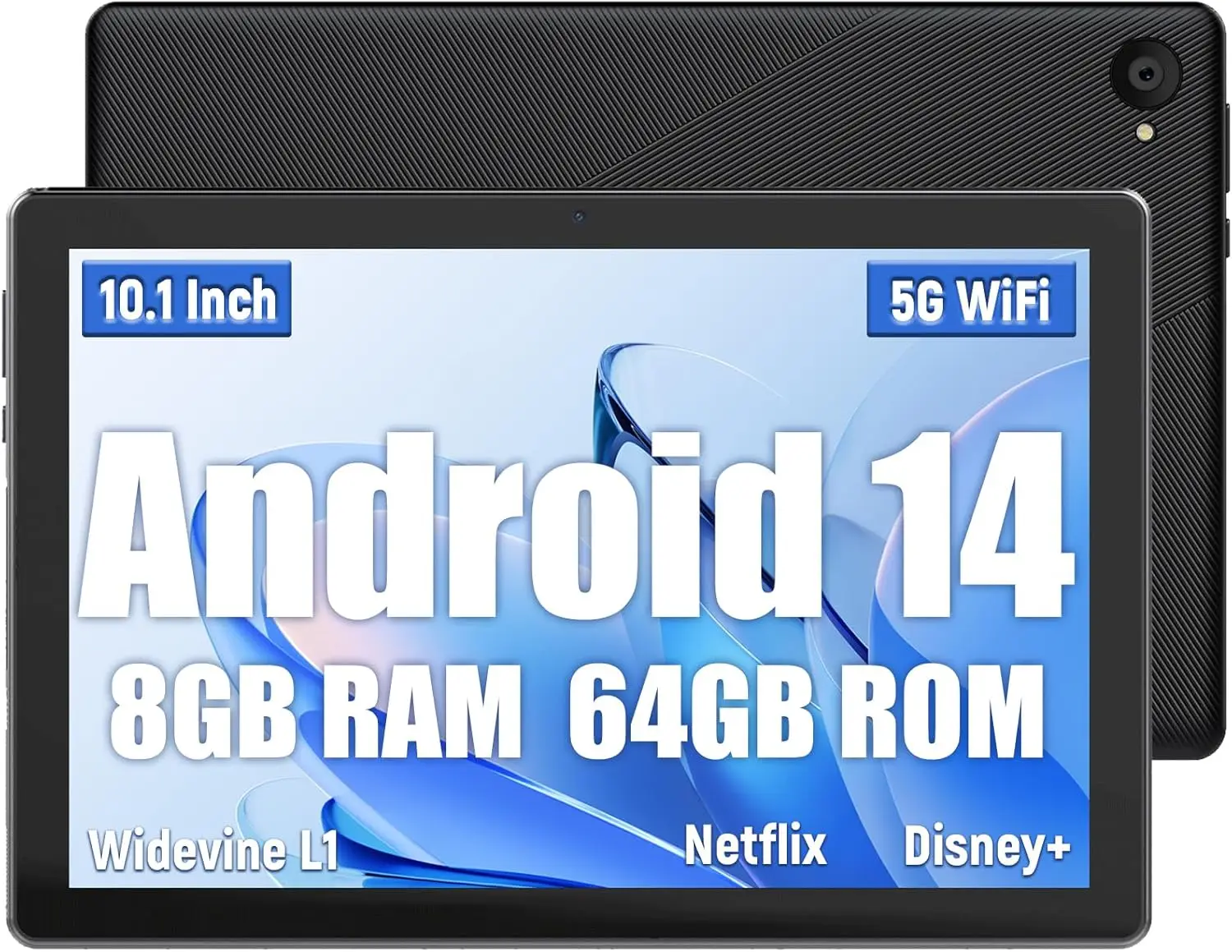 URAO C11 PC tablette 10 pouces Android 14 tablette 8GB RAM + 64GB ROM + 1TB extension CPU A523 octa-core 8MP + 5MP caméra Face ID OTG WiFi