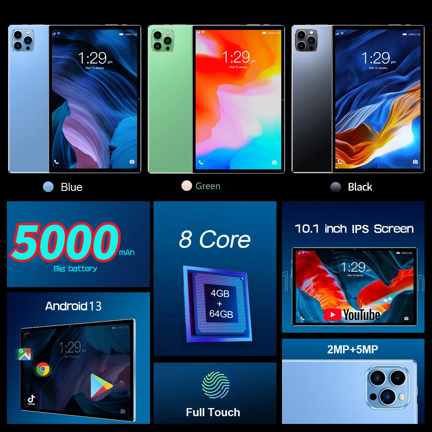Nouveau 10.1 pouces tablettes Octa Core 4GB RAM 64GB ROM double cartes SIM 3G appel téléphonique WiFi Bluetooth Google Play tablette Pc Android 13 – Image 6