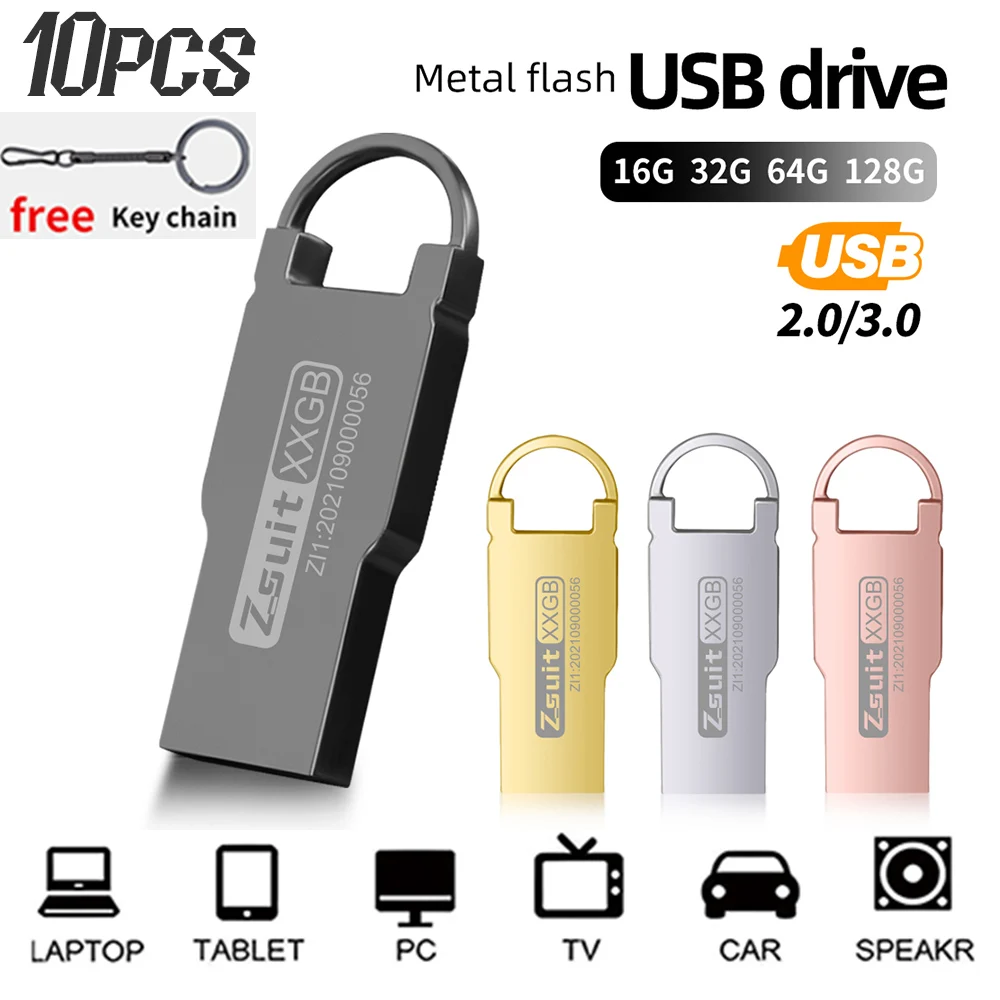 Zsuit 10 pièces/lot clé USB Mini clé USB 8G clés USB 128GB clé USB 64gb 32gb disque métallique USB Logo personnalisé clé USB