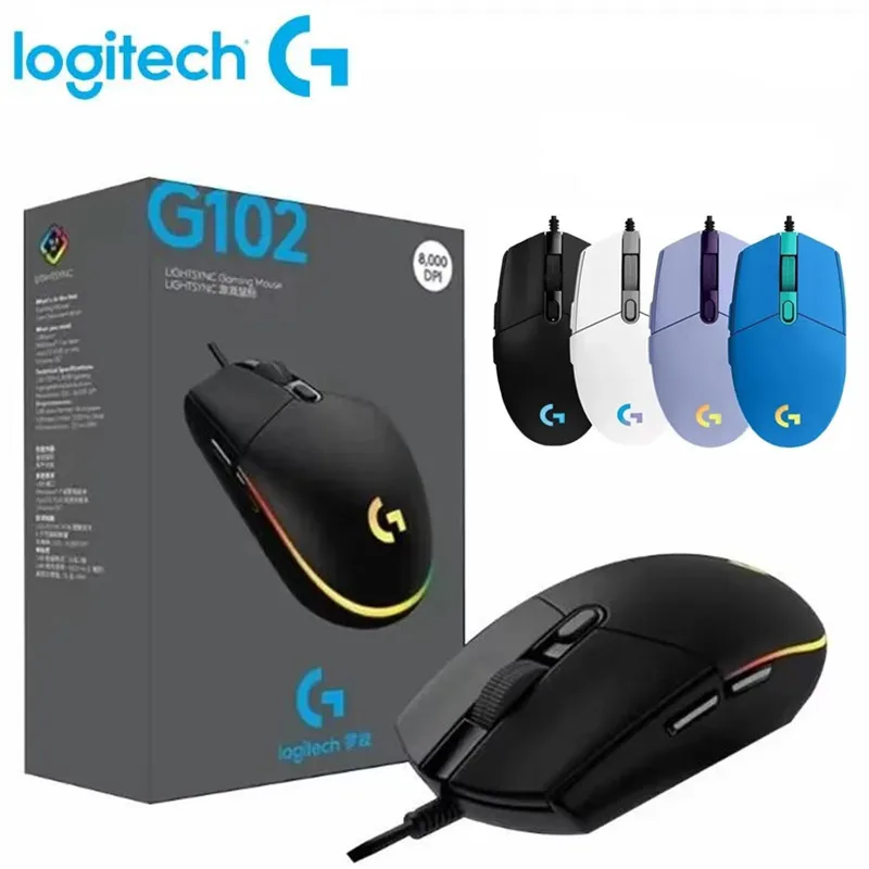 Souris de jeu filaire USB Logitech G102, 8000 DPI, écran à effet optique arc-en-ciel pour PC/Mac, ordinateur et ordinateur portable