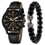 Ensemble de montres d&rsquo;affaires pour hommes, bracelet en cuir à cadran arabe, montre à quartz pour hommes, mode masculine, 2 pièces par ensemble