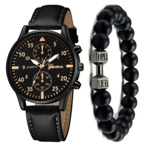 Ensemble de montres d'affaires pour hommes, bracelet en cuir à cadran arabe, montre à quartz pour hommes, mode masculine, 2 pièces par ensemble