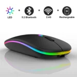 Souris sans fil pour ordinateur portable, Bluetooth, Rechargeable, silencieuse, rétroéclairée par LED, ergonomique, pour jeu