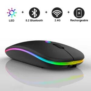 Souris sans fil pour ordinateur portable, Bluetooth, Rechargeable, silencieuse, rétroéclairée par LED, ergonomique, pour jeu