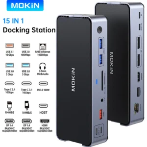 MOKiN 15 en 1 Station d'accueil USB USB C à 8K HDMI affichage USB 3.1 100W PD chargeur SD & TF USB C Dock pour ordinateur portable MacBook Lenovo PC