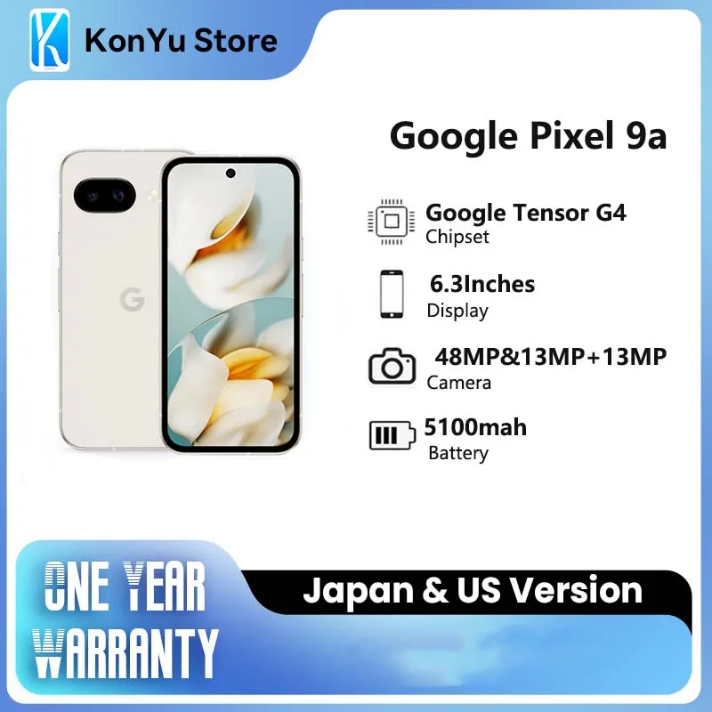 Nouveau téléphone portable Google Pixel 9a 6.3 pouces 1080×2424 pOLED 120Hz 5100mAh filaire Google Tensor G4 Titan M2 8G RAM 128/256G