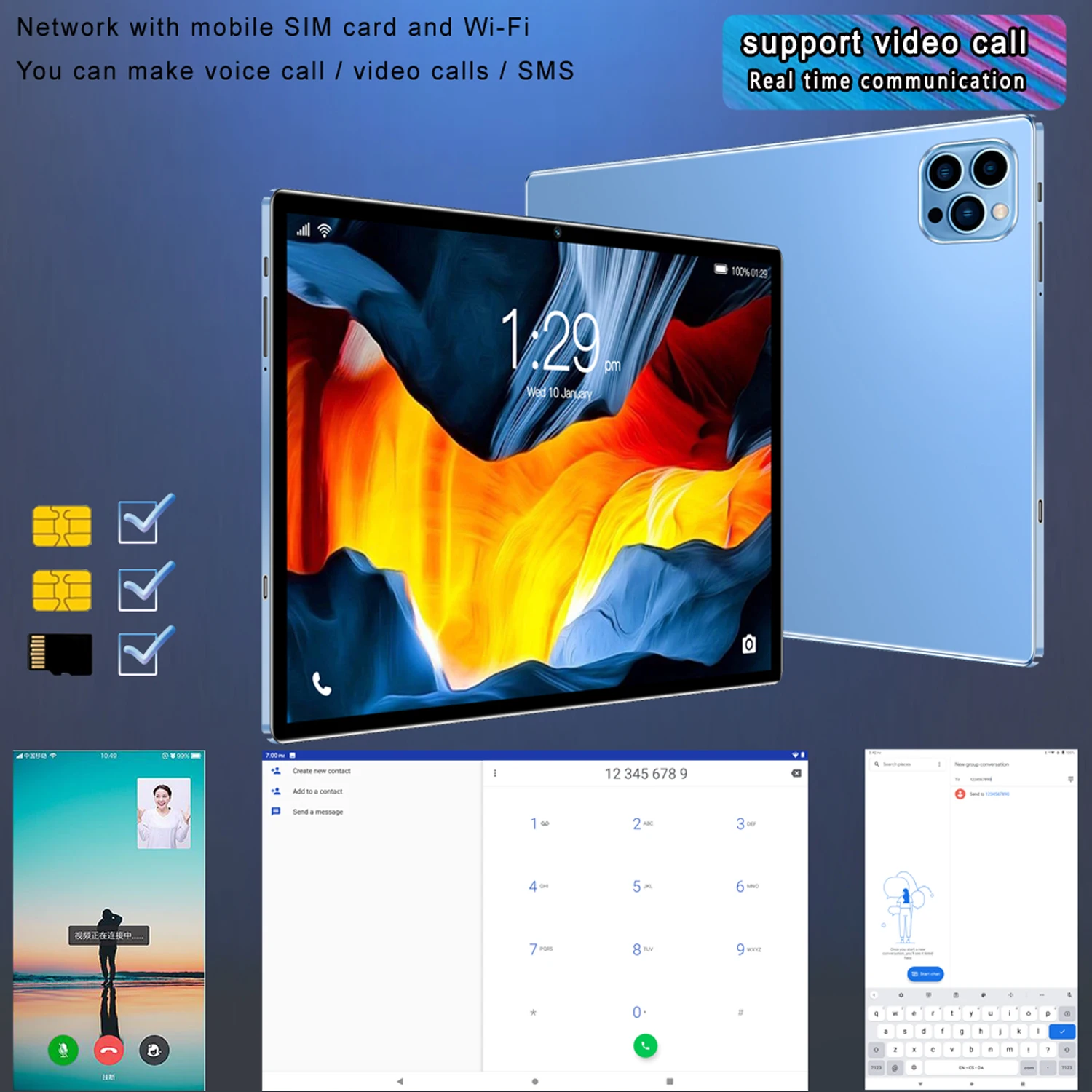 Nouveau 10.1 pouces tablettes Octa Core 4GB RAM 64GB ROM double cartes SIM 3G appel téléphonique WiFi Bluetooth Google Play tablette Pc Android 13 – Image 2