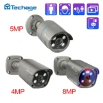 Techage 4MP 5MP 4K sécurité métal POE caméra IP H.265 extérieur bidirectionnel Audio vidéo Surveillance AI caméra IP pour système NVR