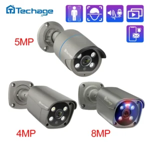 Techage 4MP 5MP 4K sécurité métal POE caméra IP H.265 extérieur bidirectionnel Audio vidéo Surveillance AI caméra IP pour système NVR