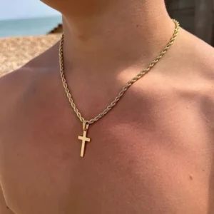 Collier avec pendentif croix en acier inoxydable pour hommes et femmes, bijoux minimalistes de couleur or, ras de cou, cadeaux, nouvelle collection 2024