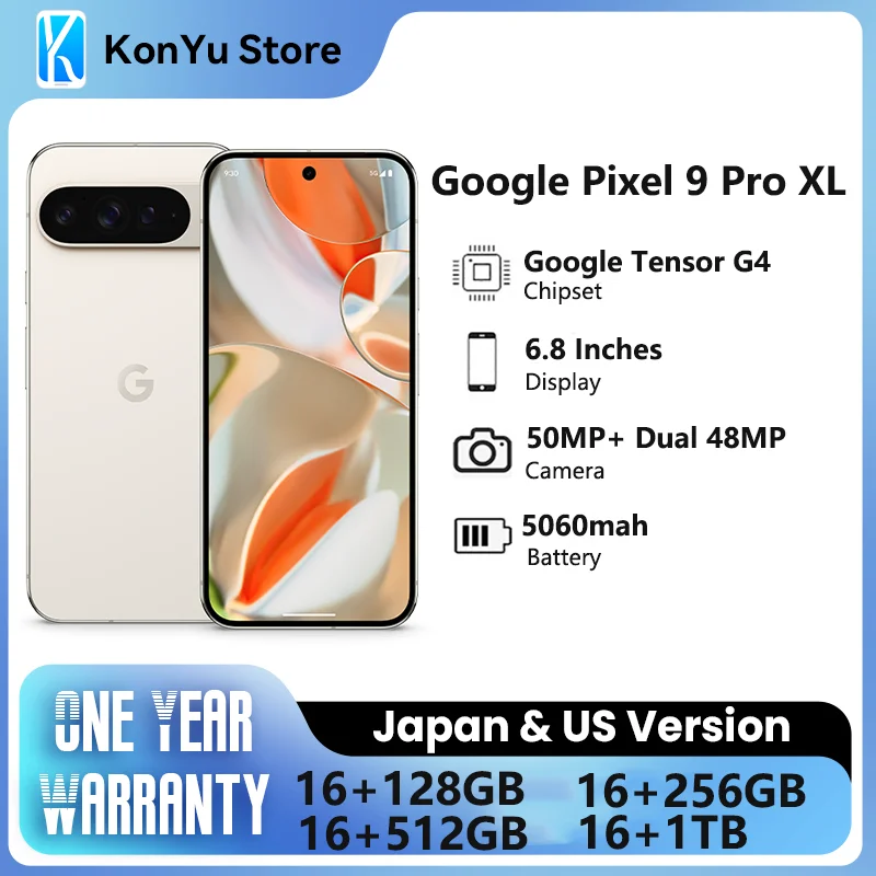 Tout nouveau Google Pixel 9 Pro XL 6.8 pouces Google Tensor G4 16GB RAM 37W filaire 5060 mAh 50MP + 48MP IP68 NFC SmartPhone