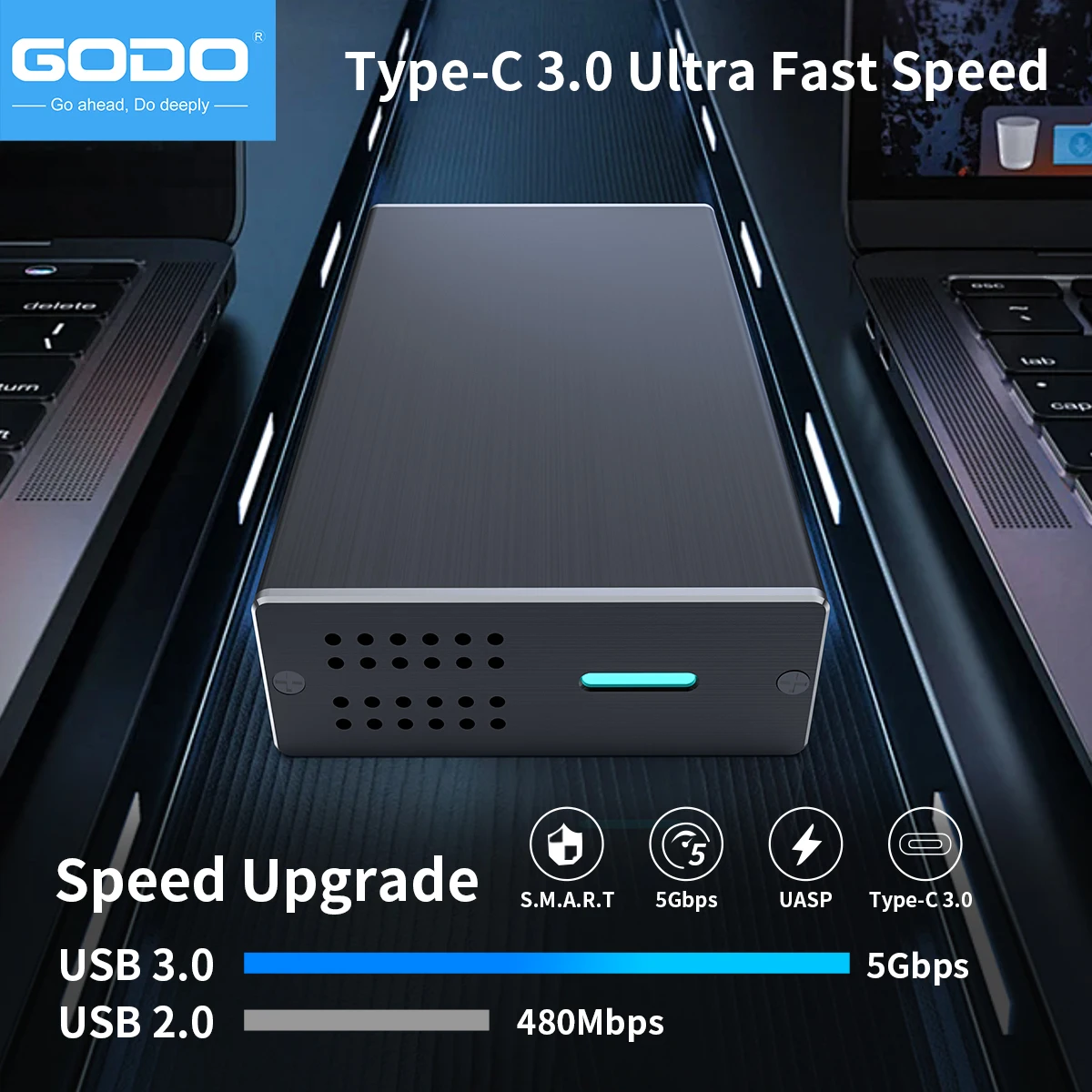 GODO 2.5 pouces double baie RAID boîtier de disque dur USB3.0 à 2.5 "SATA I/II/III HDD SSD RAID boîtier externe Support UASP – Image 3