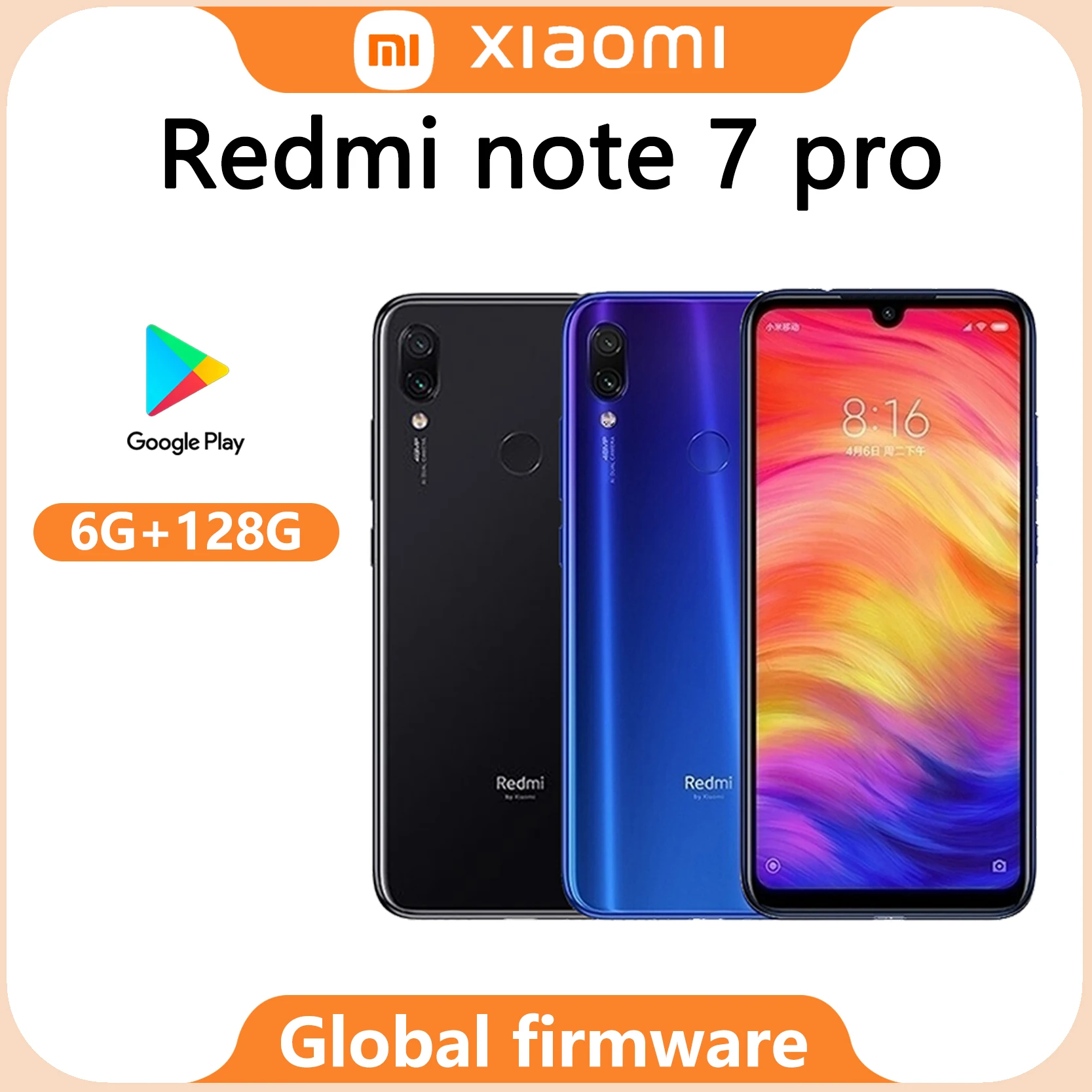 Smartphone Firmware mondial Xiaomi Redmi Note 7 Pro 6G 128G Adaptateur sans message EU.UK. Téléphone américain et AU utilisé