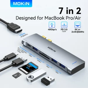 MOKIN-airies USB Type-C pour MacPlePro, station d'accueil pour touristes, adaptateur USB Type-C vers HDMI, USB 3.0 SD/TF, dongle pour MacPleet Mac
