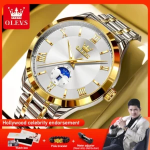 OLEVS 3638 montre pour hommes montre à Quartz originale en acier inoxydable étanche lumineux grand cadran jour Date montres de luxe hommes boîte Reloj