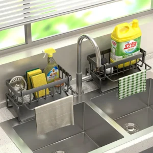 Égouttoir d'évier de cuisine en acier inoxydable, support de robinet de rangement d'éponge, égouttoir à savon, porte-serviettes, organisateur d'étagère, accessoires de cuisine