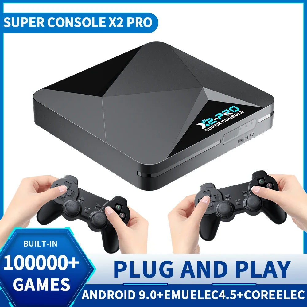 KINHANK Console de jeu vidéo rétro Super Console X2 Pro avec 90000 jeux vidéo pour PS1/DC/MAME/SS avec manette de jeu boîte de jeu cadeau pour enfant