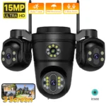 Trois écrans trois objectifs 15MP HD WIFI caméra IP 10MP double objectif caméra suivi automatique IP66 étanche CCTV vidéo caméra de sécurité iCsee