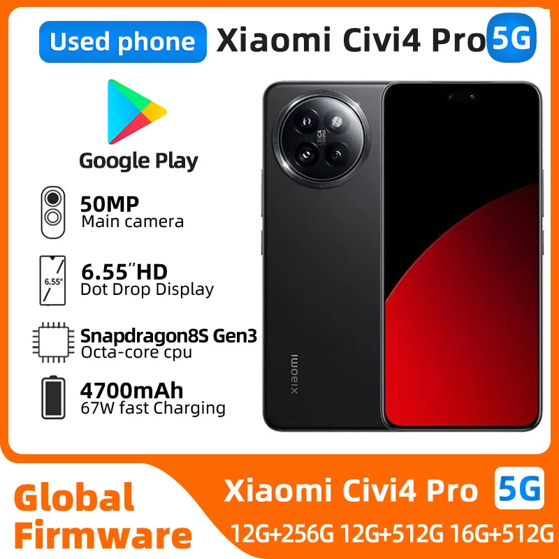Xiaomi Civi 4 Pro 5G 2750x1236px 6,55 pouces Snapdragon8S Gen3 50MP HyperOS téléphone utilisé