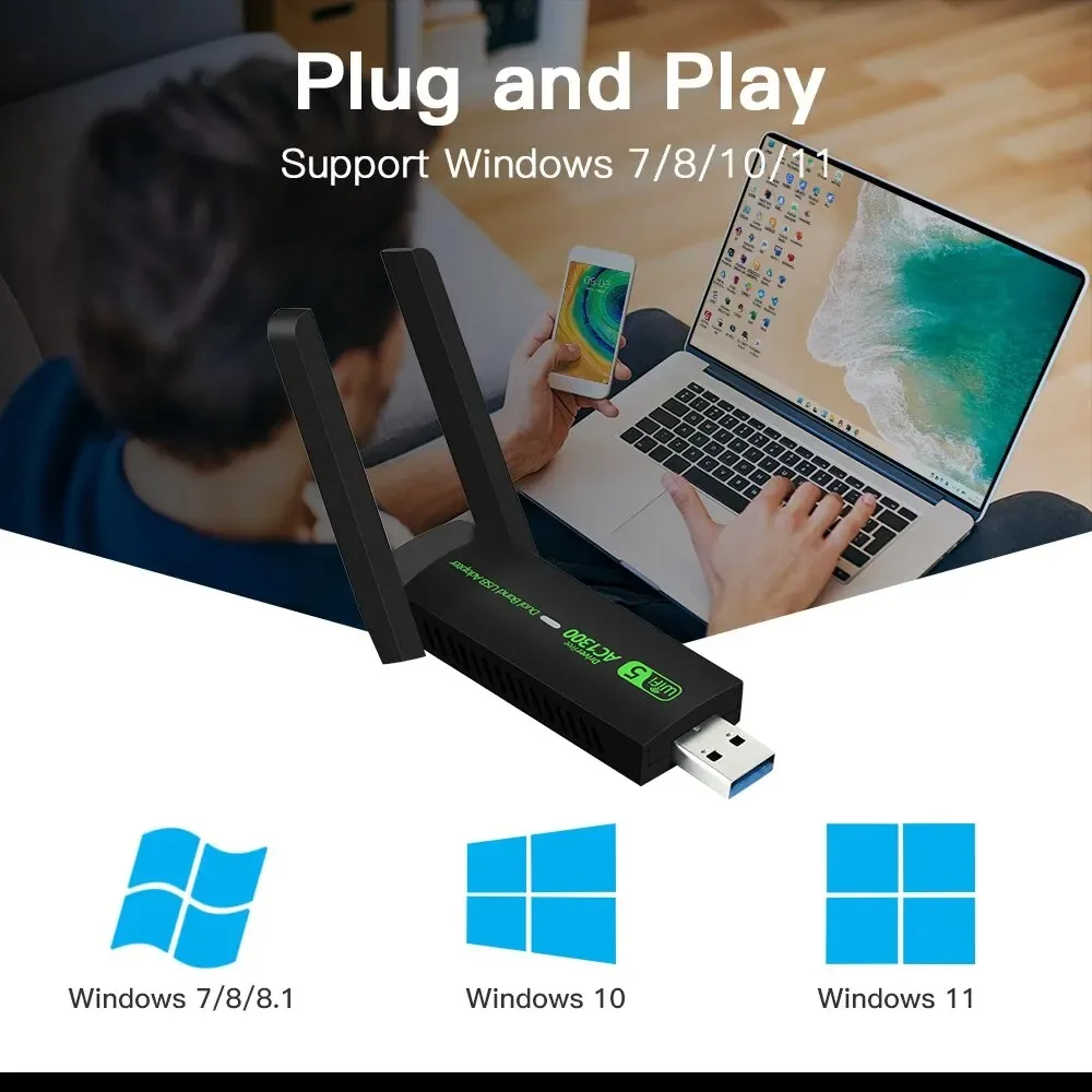 Adaptateur WiFi USB 3.0, carte réseau 1300Mbps, double bande 2.4G/5GHz, Bluetooth 4.2, récepteur et transmetteur sans fil pour ordinateur de bureau et portable – Image 6