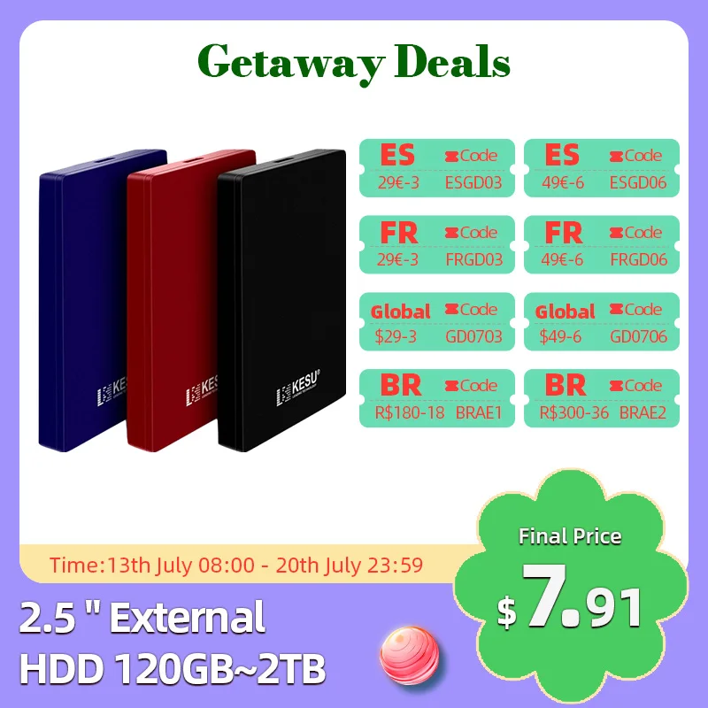 KESU HDD 2.5 « 120 mo/s disque dur externe Portable 2 to/1 to/500 go/320 go USB3.0 mémoire disque pour PC de bureau/ordinateur Portable/Mac/Xbox/PS4/TV