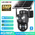 LS VISION 4G/WiFi caméra solaire double objectif extérieur 8MP 4K batterie basse consommation caméra IP PIR Vision nocturne V380 Pro CCTV sécurité