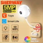 Tuya-Mini Caméra de permission Intérieure IP WiFi 2K 5MP, Dispositif de Sécurité Sans Fil, avec Ampoule USB, Vision Nocturne et Vision Intelligente pour Bébé