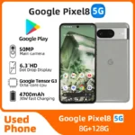 Google Pixel 8 5G Android 6.2 pouces 128GB 2400x1080px 50MP caméra NFC 4575mAh batterie téléphone utilisé