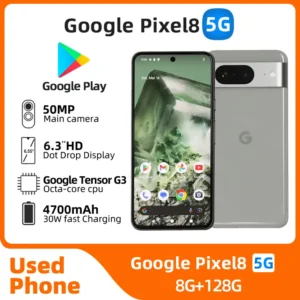 Google Pixel 8 5G Android 6.2 pouces 128GB 2400x1080px 50MP caméra NFC 4575mAh batterie téléphone utilisé
