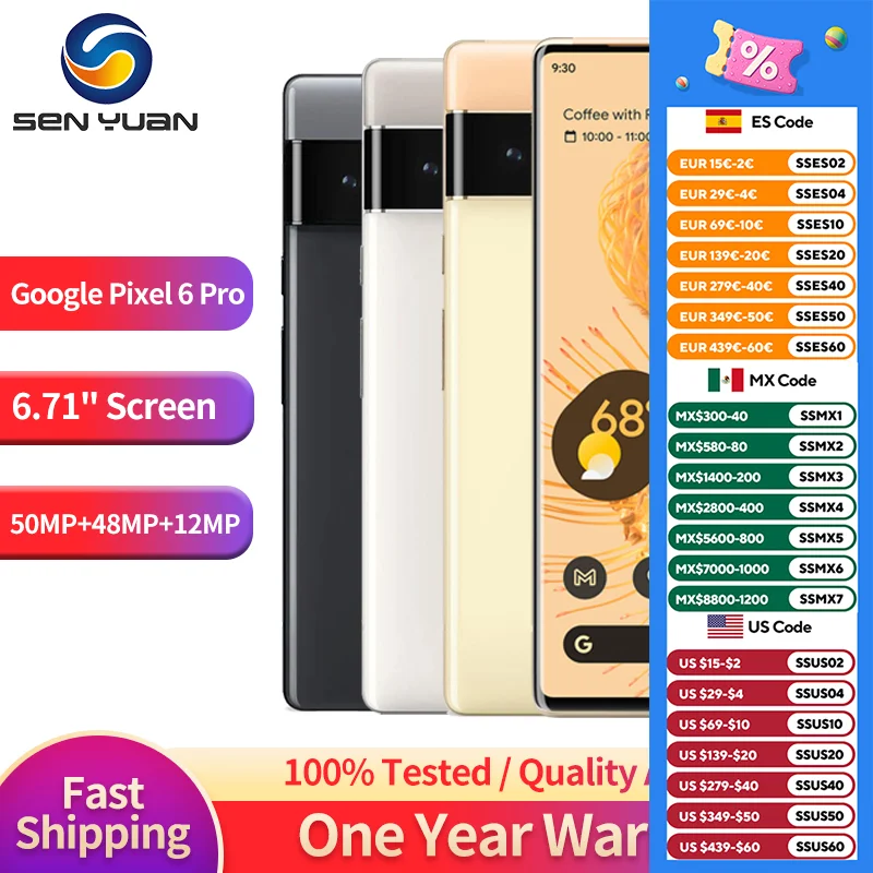 Téléphone portable débloqué d&rsquo;origine Google Pixel 6 Pro 5G, 6.7 en effet, 12 Go de RAM, 128 Go, 256 Go, 512 Go, Dean NDavid, Octa Core, Android 6 Pro