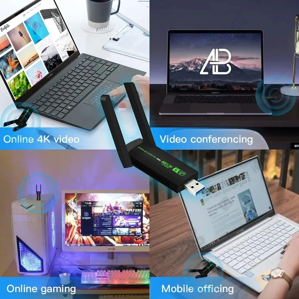 Adaptateur WiFi USB 3.0, carte réseau 1300Mbps, double bande 2.4G/5GHz, Bluetooth 4.2, récepteur et transmetteur sans fil pour ordinateur de bureau et portable – Image 4