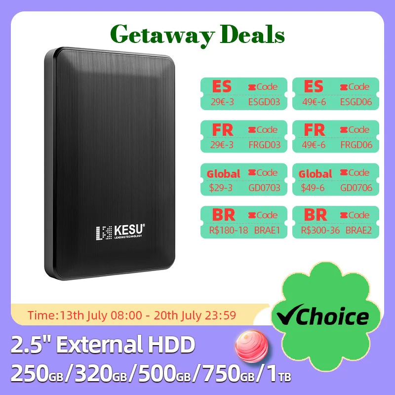 KESU-Disque Dur Externe Portable HDD, 1 To, 500 Go, 250 Go, Mémoire, USB 3.0, Haute Vitesse, pour Ordinateur de Bureau, PC, MacPle, PS4