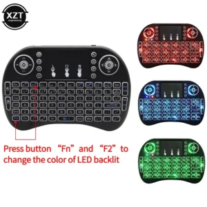 Mini clavier sans fil 2.4 ghz, rétroéclairage 3 couleurs, I8, anglais, russe, Air Mouse, pavé tactile, télécommande pour ordinateur portable, boîte TV, récepteur USB