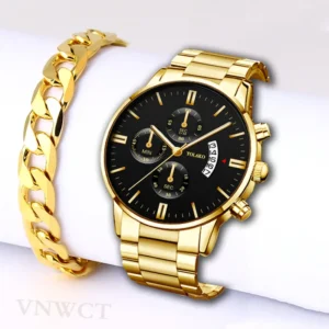 Hommes de luxe en acier doré montre calendrier Quartz montre-Bracelet chaîne Bracelet montres d'affaires homme horloge pour hommes Relogio Masculino
