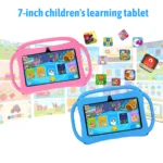 Tablettes de 7 pouces pour enfants, logiciel éducatif pré-installé, adapté aux enfants de divers groupes d&rsquo;âge, prend en charge les caméras Wifi et touristes, housses de protection en silicone, anti-chute et anti-collision, choisissez deux couleurs, prise de non-configuration